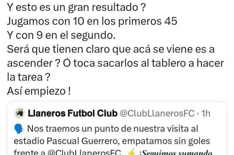 Qué dijo presidente de Llaneros ante empate con BocaJuniors