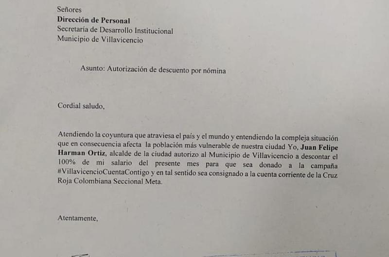 Felipe Harman dona su sueldo a la campaña Villavicencio cuenta contigo