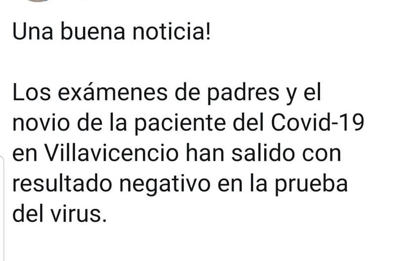 Exámenes de padres y novio de mujer con Coronavirus, dieron negativo