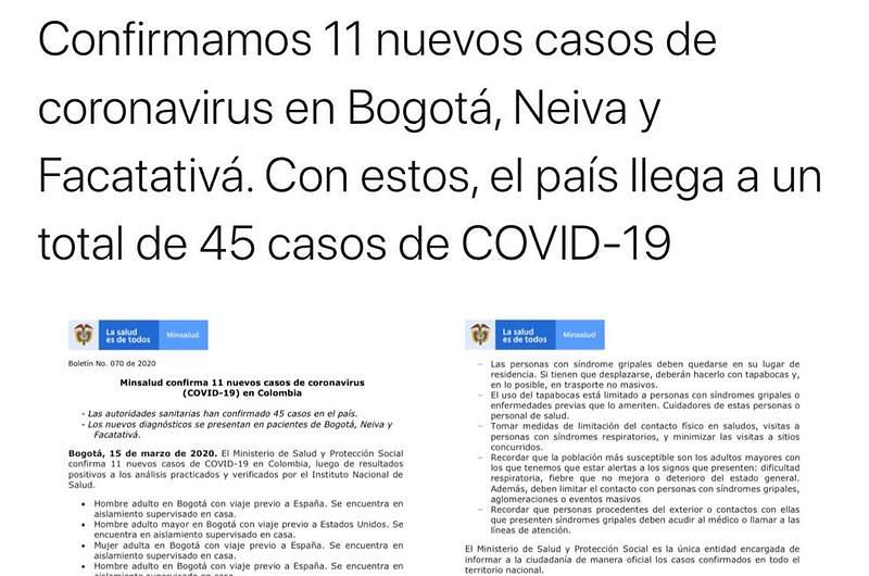 Ya son 45 casos de Coronavirus en Colombia