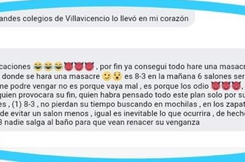 Joven amenazó con realizar supuesta masacre en colegio de Villavicencio