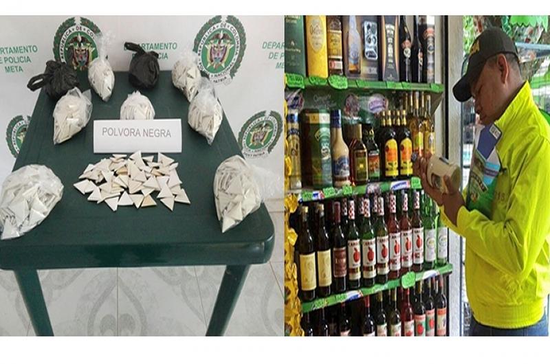 La policía incautó pólvora y botellas de licor adulterado en el Meta