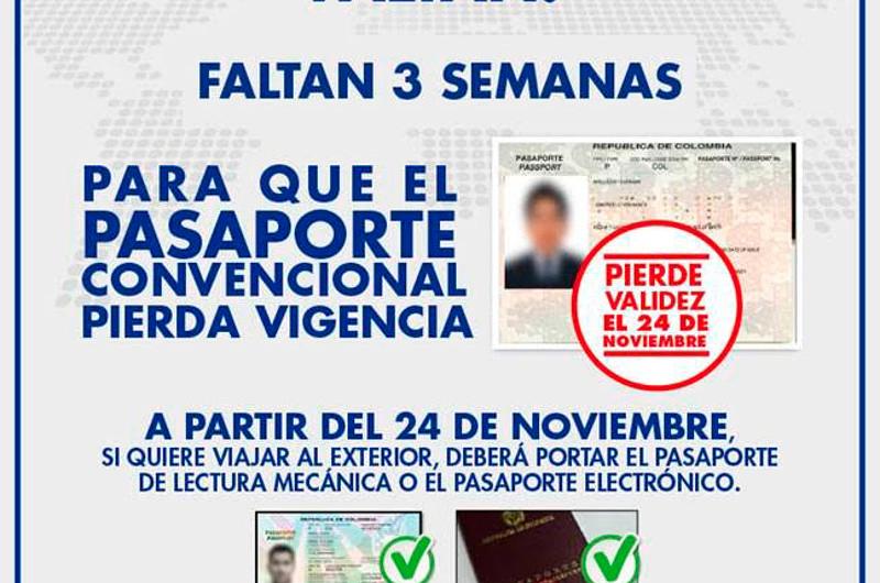 A partir del 24 de noviembre tenga en cuenta que el pasaporte convencional pierde validez