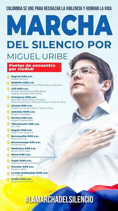 Líderes políticos convocan marcha del silencio tras atentado a Miguel Uribe