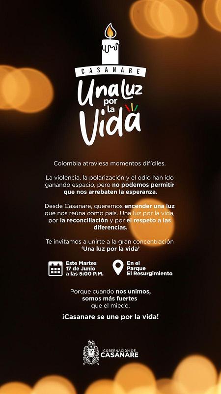 Yopal alzará una vela por la vida y la reconciliación este martes