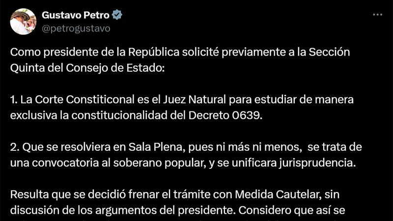 Petro acata fallo sobre consulta, pero anuncia recurso legal