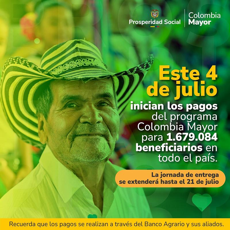 Colombia Mayor inicia nuevo ciclo de pagos este 4 de julio