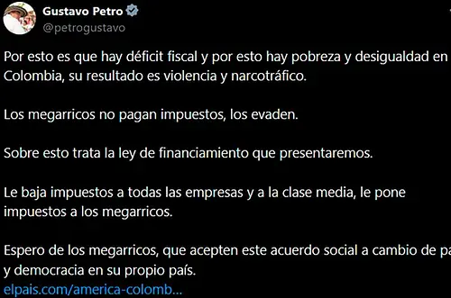 Petro propone más impuestos a los ‘megarricos’