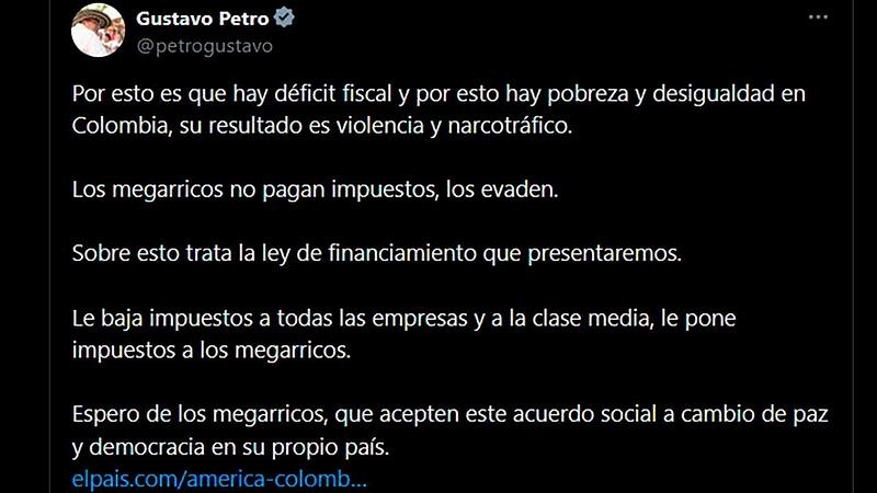 Petro propone más impuestos a los ‘megarricos’