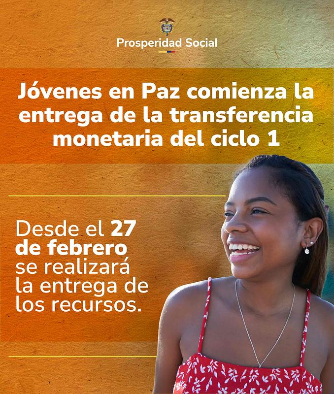 Prosperidad Social inicia entrega monetaria "Jóvenes en Paz"