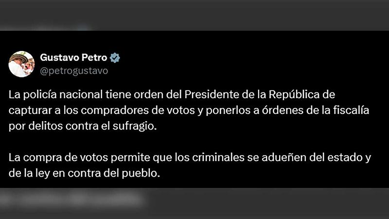 Petro reitera que compradores de votos deben ser capturados
