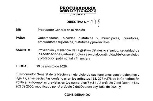 Procuraduría pide reforzar prevención ante riesgo sísmico
