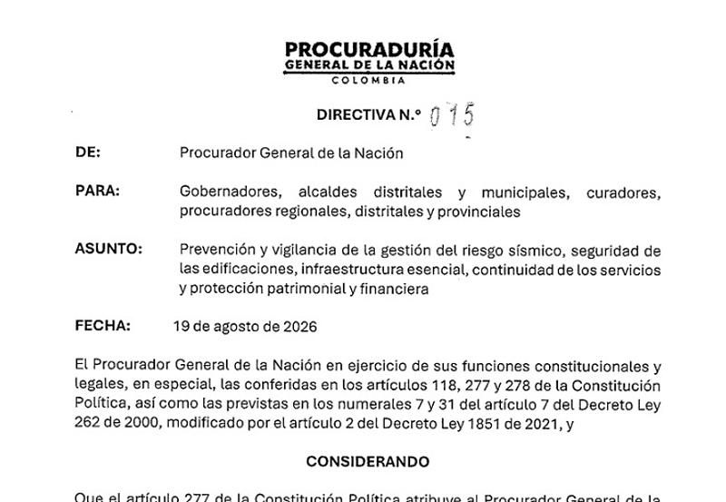 Procuraduría pide reforzar prevención ante riesgo sísmico